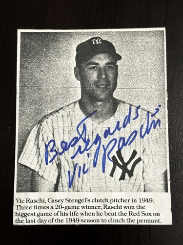 Vic Raschi Signed 3x5 Photo New York Yankees St Louis Cardinals Philly A's