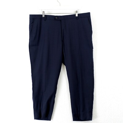 Pronto Uomo Blue Sharkskin Wool Flat Front Mid Rise Dress