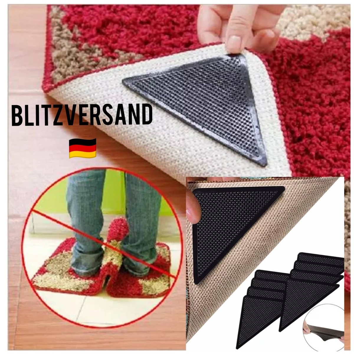 8 Paar Teppich Anti-Rutsch Pads | Wiederverwendbar & Waschbar | Für Alle Böden