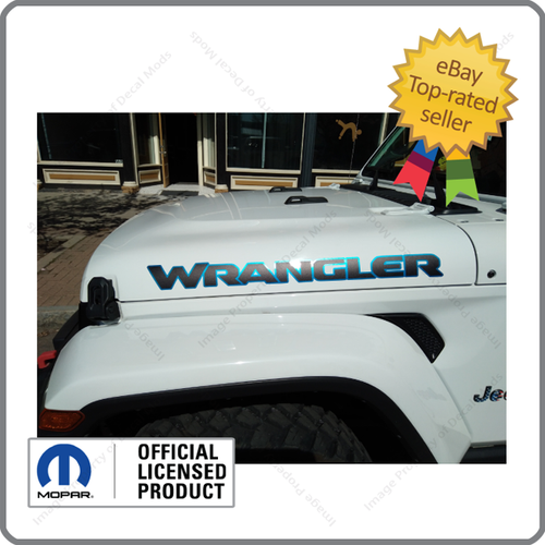 (2x) Jeep WRANGLER JL Hood Decals Graphics Stickers 4xe Blue Matte Black UV1R1 - Picture 3 of 4