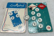 Pearl Buttons 11 White on card 2 hole round plastic size 20 & 17 vintage flat