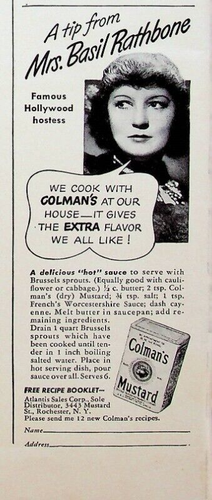 1942 Colman's Mustard Mrs. Basil Rathbone Cooking Tip Vintage 1940s ...