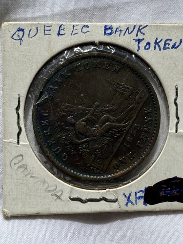 Canada - Quebec 1852 Copper Penny Bank Token- Old Original Holder - Picture 2 of 8