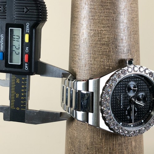 GLD Alpha Era Men Fashion Pave Day Date Silver Tone Quartz 42mm Watch 7 1/2" - Picture 8 of 12