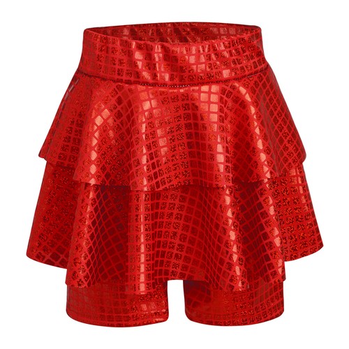 Kids Girls Shiny Metallic Dance Skirted Shorts Skater Culotte Bottoms Dancewear - Picture 57 of 77