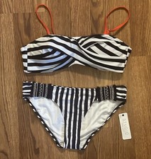 ANNE COLE Studio 2-pc Swimsuit Sz Small Blue/White Stripe A Cup Padded Underwire