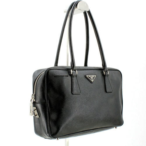 Prada Lux Vitello Daino Black Saffiano Leather Daino Vitello Bag - Made in  Italy | eBay