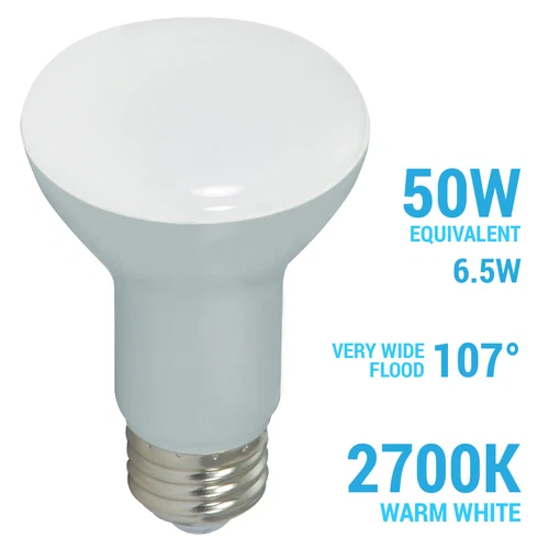 Satco S9630 LED Reflector 6.5W =50W 120V R20 E26 Dimmable Frost 2700K Warm White - Picture 1 of 9