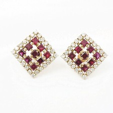 NYJEWEL Tiffany Co. 14k Yellow Gold Diamond Garnet Screw On Earrings