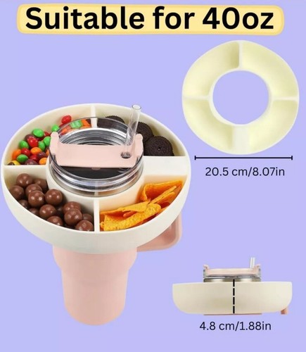 Snack Bowl for Stanley Cup 40oz 4 Silicone Compartments Tray Cream Colour - Imagen 3 de 5