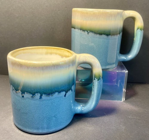 Rodolfo Padilla Signed Drip Glaze Large Heavy Ceramic Mugs 16oz Set of 2
