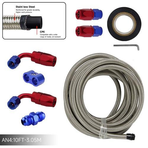 10FT AN4 Stainless Steel Braided Fuel Line +Hose End Fitting Separation Kit SL - Picture 2 of 10