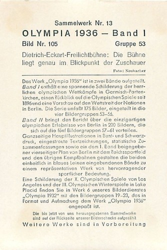 WALDBÜHNE DIETRICH-ECKART-FREILICHTBÜHNE OLYMPIAPARK BERLIN 1936 IMAGE CARD - Picture 2 of 2