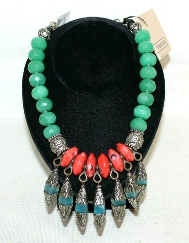 MASHA ARCHER SINGLE STRAND JADE BALL NECKLACE WITH CORALS & COIN STORY CARD NEW! - Picture 1 of 10