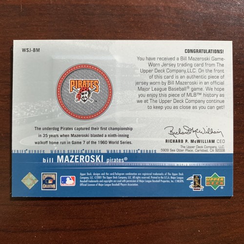 Bill Mazeroski 2002 Upper Deck WORLD SERIES HEROES GAME WORN JERSEY WSJ-BM $40 - Picture 2 of 2