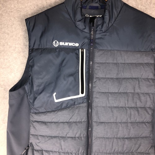 Sunice Puffer Vest Men's M Golf Full Zip Quilted Logo Activewear Blue Gray EUC - Picture 2 of 12