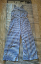 Prettygarden L Blue/White Stripes One Piece Pants Jumpsuit Sleeveless Flare hang