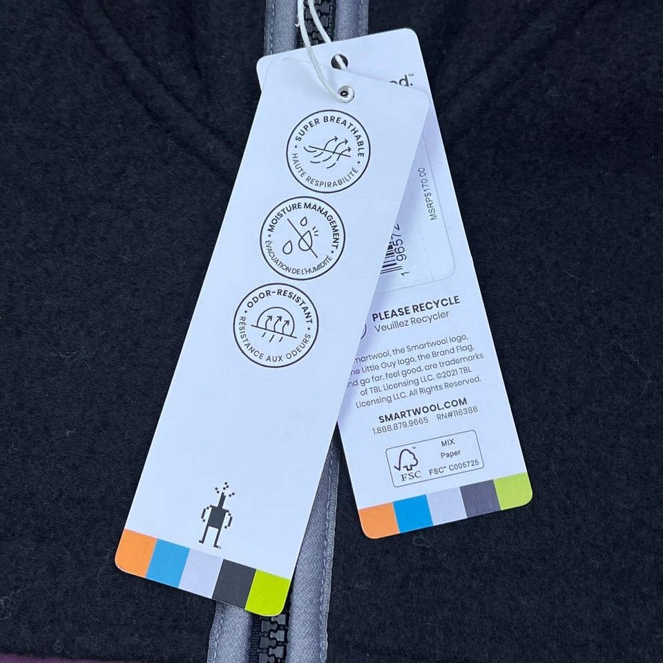 NUEVO CON ETIQUETAS Smartwool Para hombres S Hudson Trail Chaqueta Cremallera Completa Sudadera con Capucha Lana Carbón Berenjena Foto 2 de 4