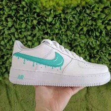 Nike Air Force 1 Custom White Shoes Blue Green Drip Swoosh Mens Womens Kids Size