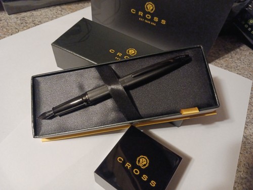 Cross ATX Fountain Pen Brushed BLACK PVD with Diamond Pattern New Doctor GIFT