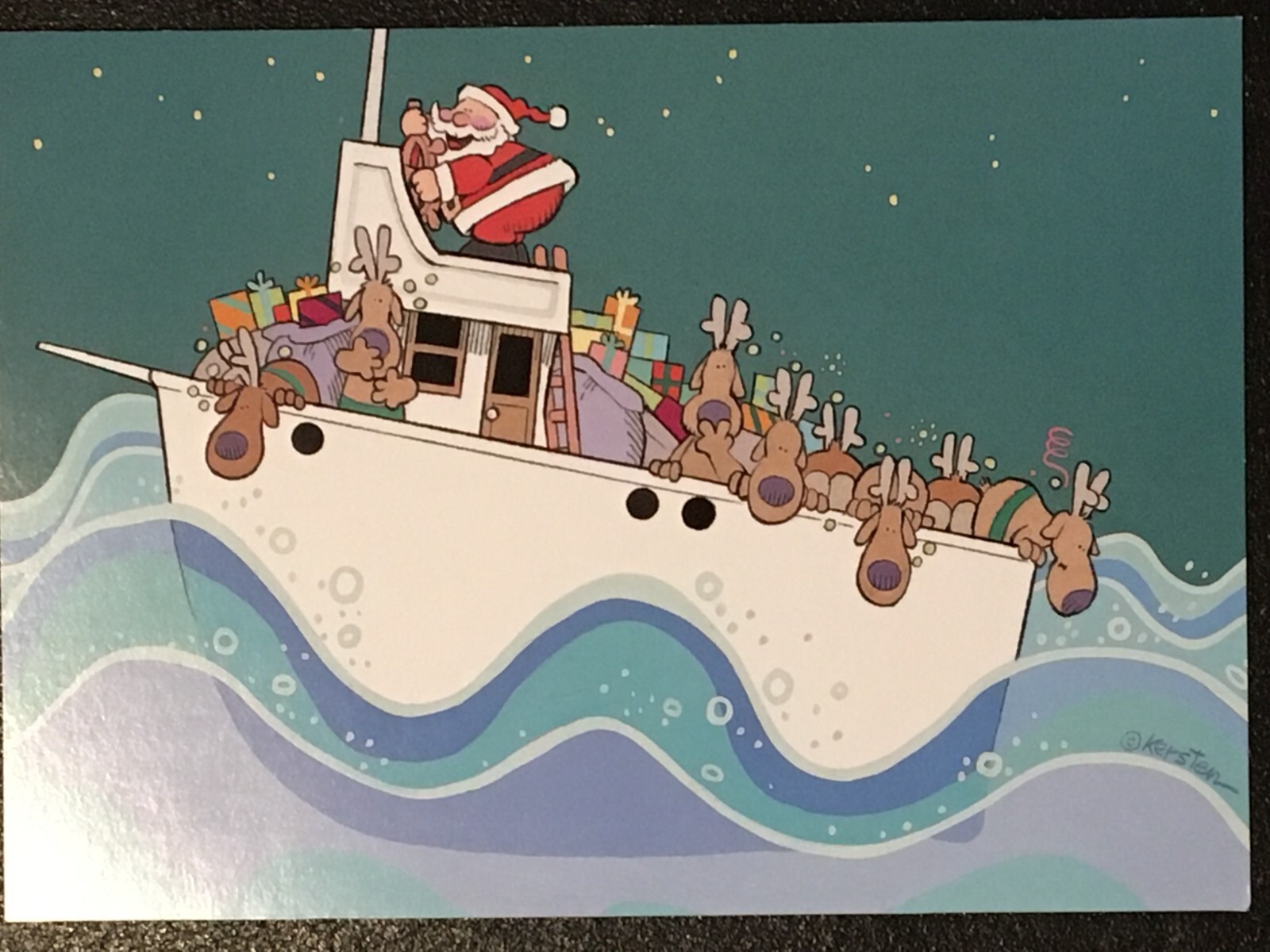 3 Vintage Kersten Brothers Sailing Santa & Reindeer on Boat Funny Christmas Card eBay