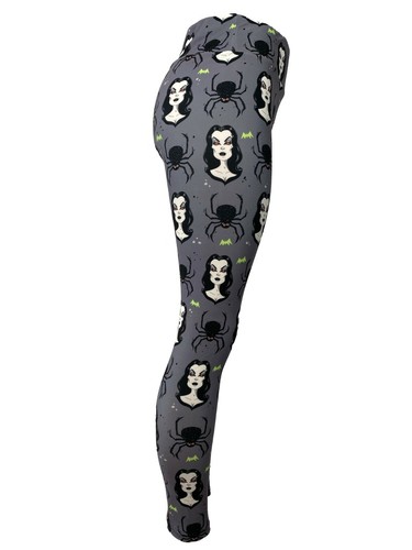 Morticia Addams Spooky Addams Family Leggings Funky Pattern One Size Curvy Diva - Picture 3 of 4