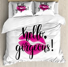 Hello Gorgeous Duvet Cover Set Pink Lipstick