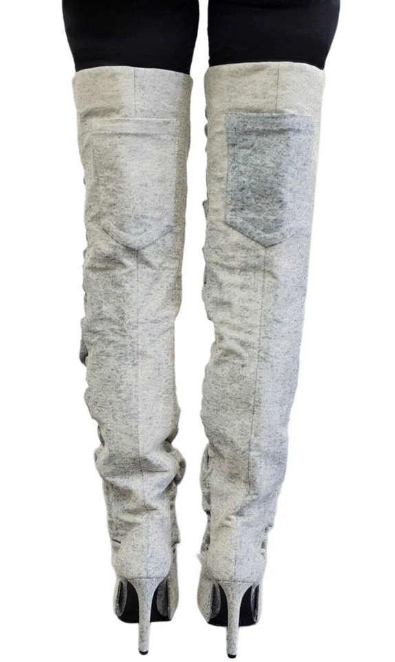 DIESEL Women's Indigo Denim Thigh High Logo Boots Size US 6 Y01887P2159 NWD NEW - Image 4 of 4