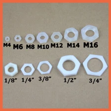 Plastic Hex Full Nuts Nylon Hexagon Nuts M4 M5 M6 M8 M10 M12 M16 1/8" - 3/4" BSP
