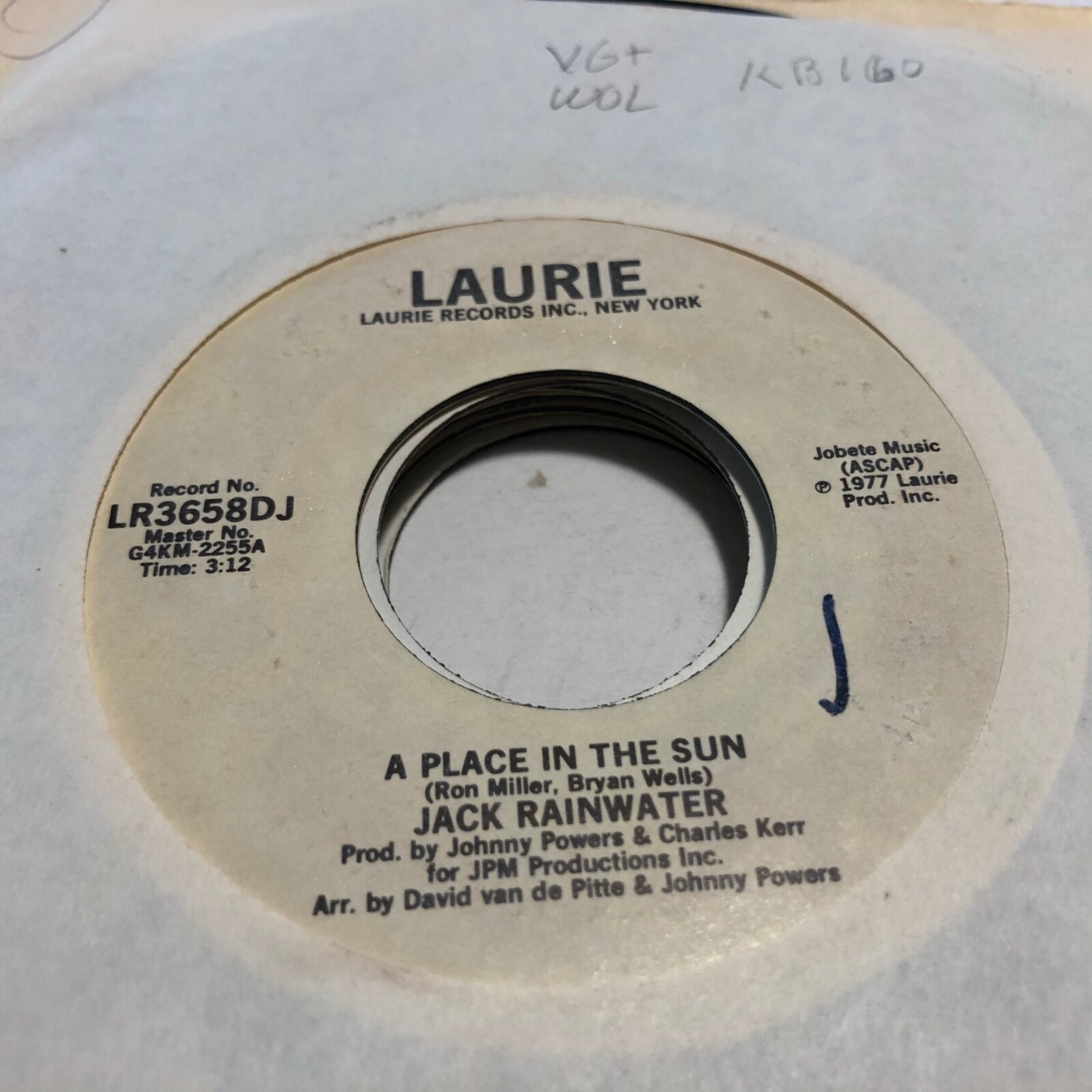 KB160 45RPM Jack Rainwater A place in the sun, all I want is to love