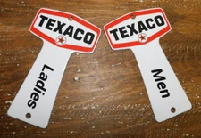 Set of 2 TEXACO Gas Station Restroom Key Holder Bathroom Porcelain Sign