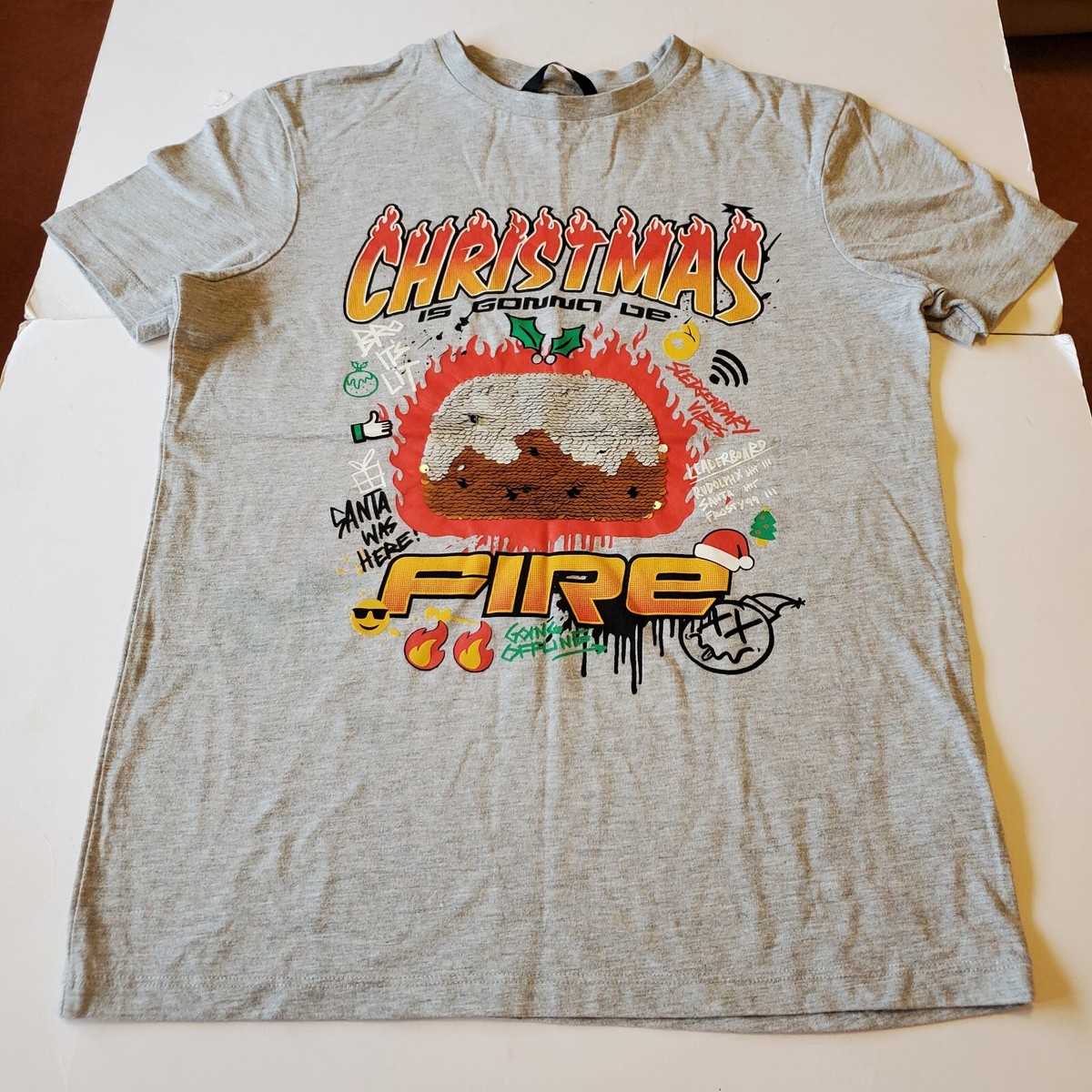 George Asda Christmas T-Shirt Gaming Pudding Kids Age 13-14