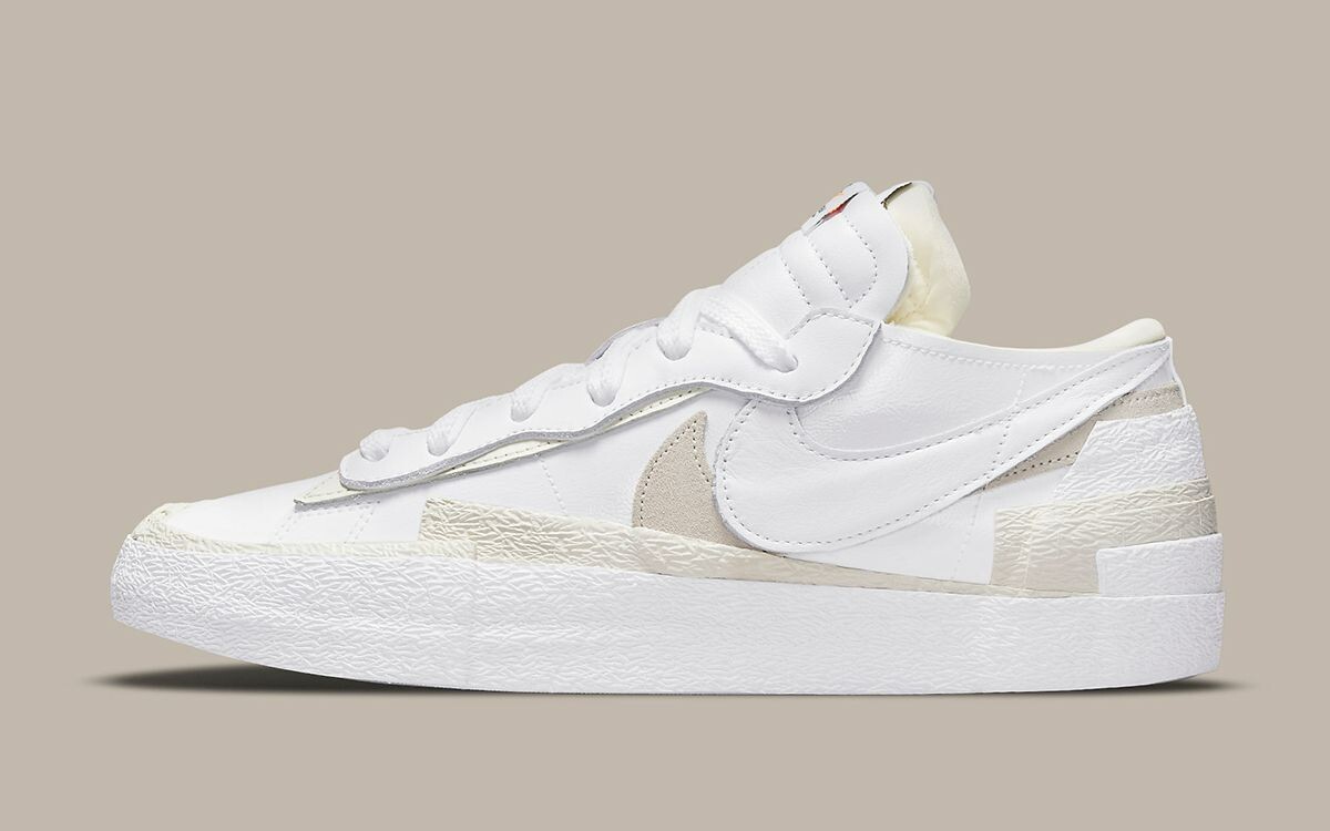 SACAI X NIKE Sneakers Nike Blazer x Sacai Low ""Pelle patinata bianca"". Nuovo. Uomo 7 10 5.