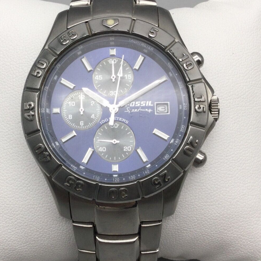 Fossil Blue Speedway Chronograph Watch Men 40mm Date CH-2332 New Battery 