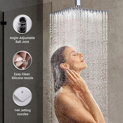 Bathroom Shower Faucet Set Luxury Rainfall Shower Head Combo System Mixer Valve - Picture 137 of 332