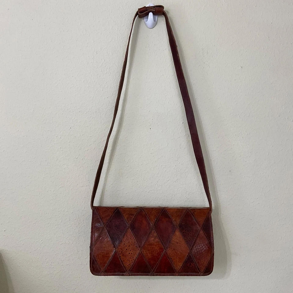 "Bolso de hombro de cuero vintage retazos interior de terciopelo monedero 6x3x12""" Foto 2 de 4