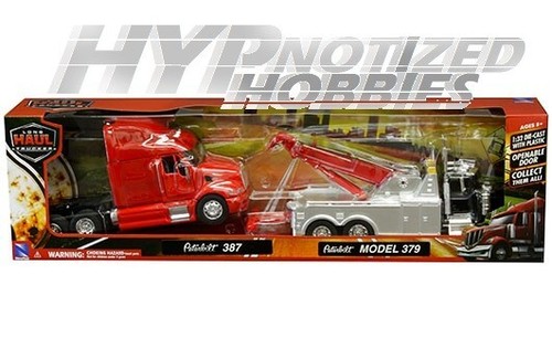 NEW RAY 1:32 PETERBILT 379 TOW TRUCK & TRACTOR SET RED & BLACK SS-12053A - Picture 2 of 2