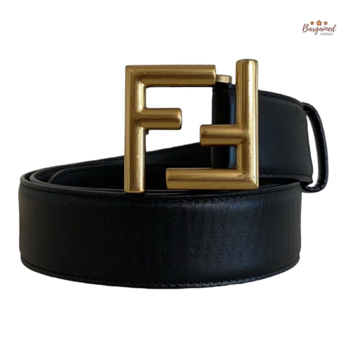Authentic Fendi Black Calfskin Leather Gold FF Buckle Belt Authentic Fendi Black Calfskin Leather Gold FF Buckle Belt