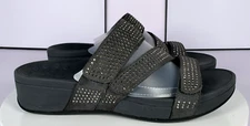 Vionic Womens Alexis Suede Platform Wedge Sandals SlipOn Rhinestones Gray, 10