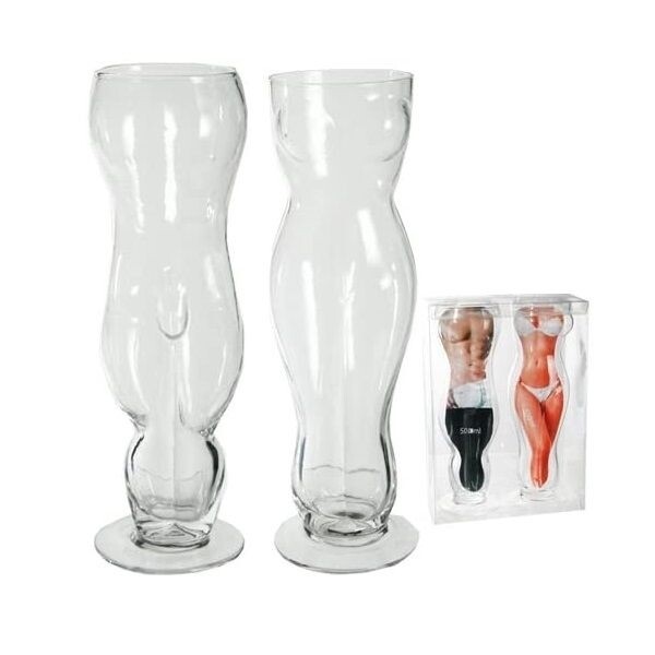 Duo de verres silhouettes homme et femme en verre borosilicate 300ml