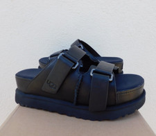 UGG BLACK LEATHER GOLDENSTAR HI PLATFORM SLIDE SANDALS, WOMEN US 7/ EUR 38 NIB
