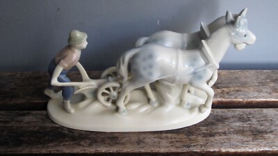 GEROLD Porzellan Bavaria Figur  Bauer Pferde Gespann Pflügen