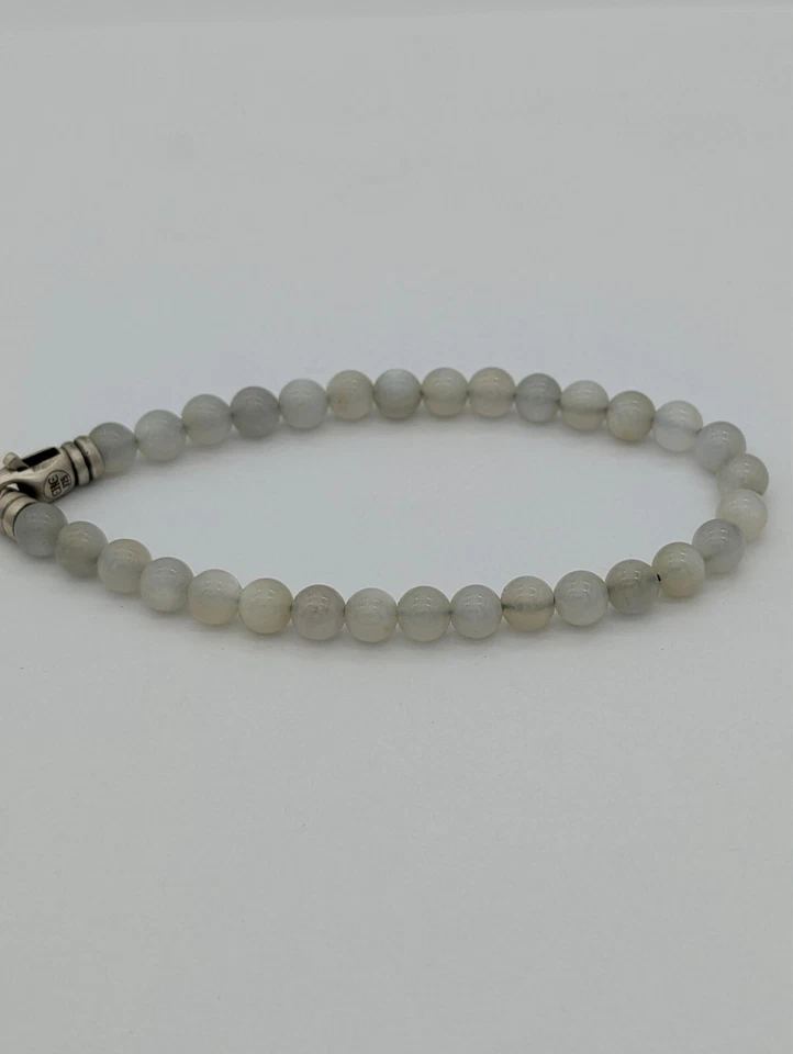 Men’s Gray Moonstone Bead Bracelet Sterling Silver Handmade Spiritual Jewelry - Image 2 of 4