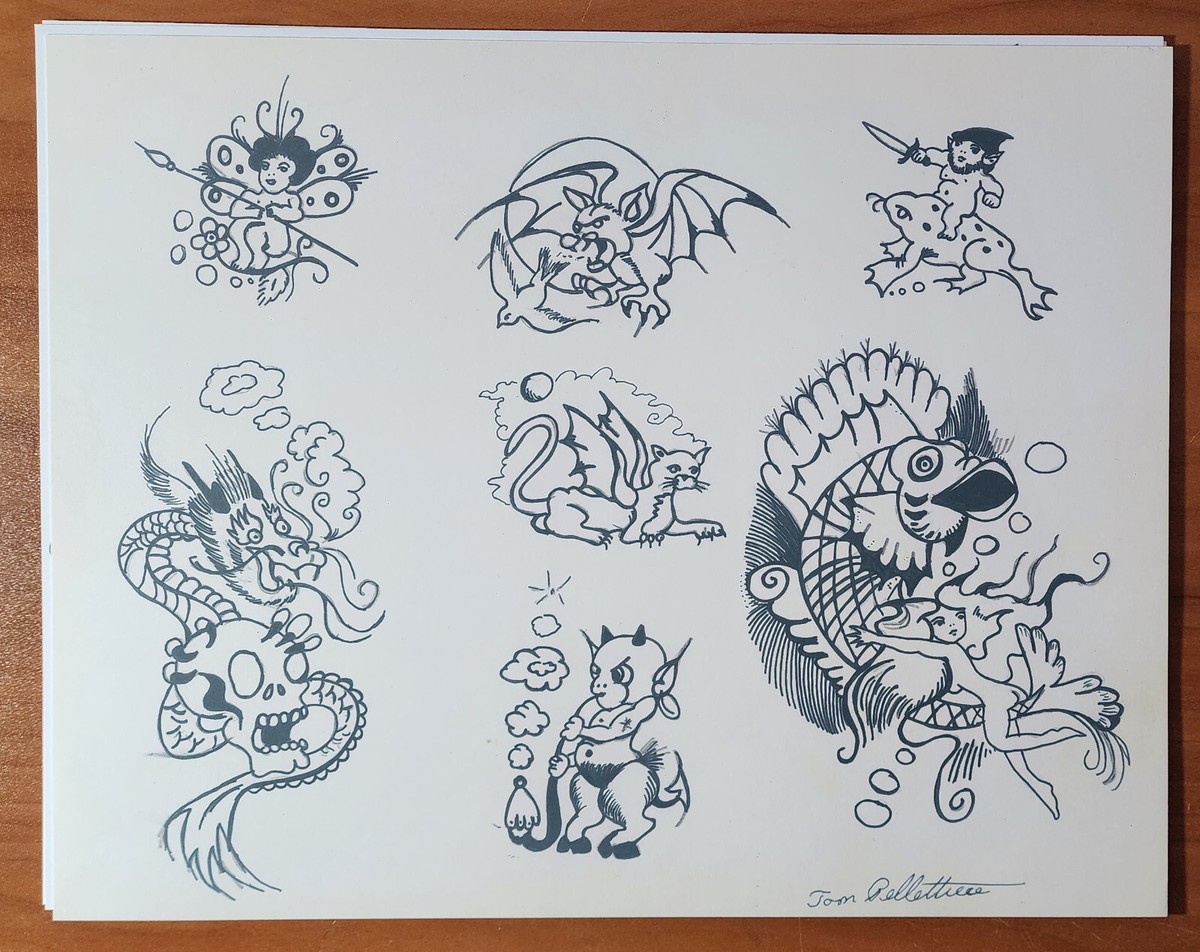 Rare 1960's Tom Pellettiere Milton Zeis Vintage Tattoo Flash Sheet