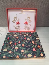 Christmas Jingle & Joy Gold Reindeer  Dangle Earrings NIB