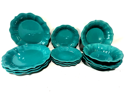 The Pioneer Woman 12 Piece Teal Set Of 4 Each Dinner & Salad Plates & Bowls - 第 1/2 張圖片