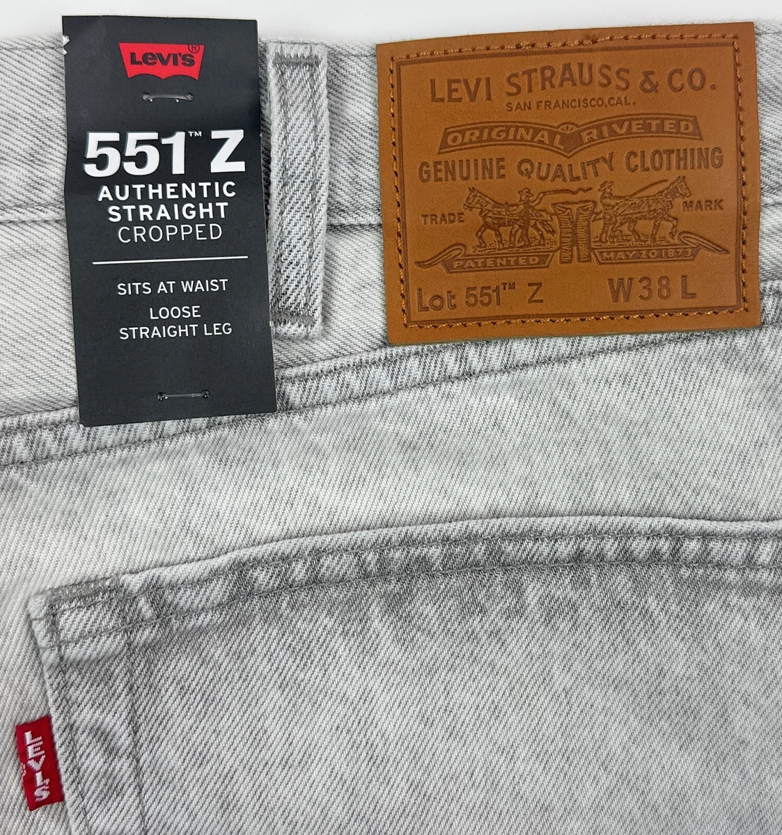 Levis 551z Straight Cropped Loose Straight Mens 38 Gray Acid Wash