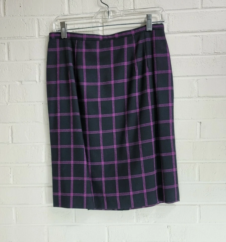 Conjunto de traje falda a rayas púrpura oscuro academia vintage 100 % lana blazer 10PSfirt 12P Foto 3 de 4