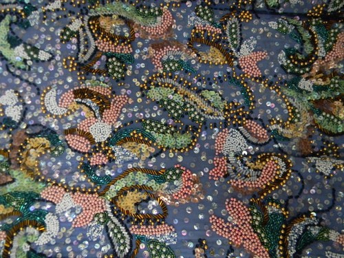 Vintage 1970 Blouse Beaded Sequin Silk Womens Lg Blue Top - Picture 3 of 6