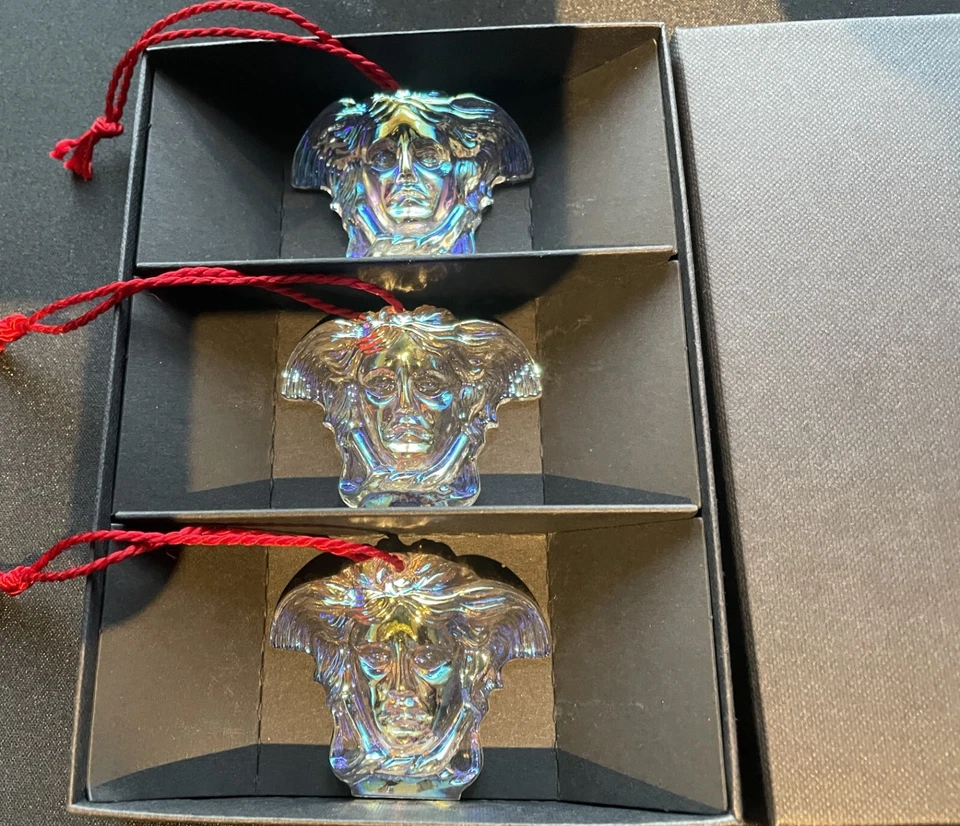 Rosenthal Versace Medusa Christmas Hanging Ornaments 6 Iridescent NEW Boxed - Image 4 of 4